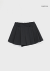 Ribbed banding pleated mini skirt pants