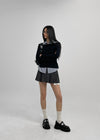 Ribbed banding pleated mini skirt pants