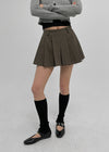 Ribbed banding pleated mini skirt pants