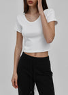 [B-BASIC] Standard U-Ausschnitt Crop Kurzarm T-Shirt (2SIZE)