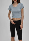 [B-BASIC] Standard U-Ausschnitt Crop Kurzarm T-Shirt (2SIZE)