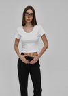 [B-BASIC] Standard U-Ausschnitt Crop Kurzarm T-Shirt (2SIZE)