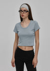 [B-BASIC] Standard U-Ausschnitt Crop Kurzarm T-Shirt (2SIZE)