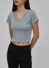 [B-BASIC] Standard U-Ausschnitt Crop Kurzarm T-Shirt (2SIZE)