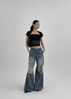 Kamshon Damage Wide Long Denim Pants