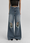 Kamshon Damage Wide Long Denim Pants