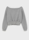 Off-shoulder slit fleece crop man-to-man