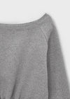 Off-shoulder slit fleece crop man-to-man