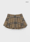 Gelkang Check Double Pleated Mini Skirt Pants