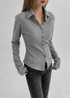 Mienin Button Collar Long Sleeve T-shirt