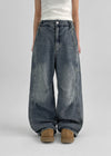 Teform Washing Back Banding Wide Denim Pants