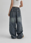 Teform Washing Back Banding Wide Denim Pants