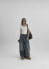 Teform Washing Back Banding Wide Denim Pants