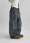 Teform Washing Back Banding Wide Denim Pants