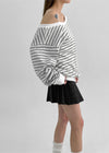 Lumbo Stripe Unbalanced Off-Shoulder Long Sleeve T-Shirt