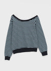 Lumbo Stripe Unbalanced Off-Shoulder Long Sleeve T-Shirt