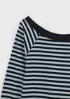 Lumbo Stripe Unbalanced Off-Shoulder Long Sleeve T-Shirt