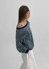 Lumbo Stripe Unbalanced Off-Shoulder Long Sleeve T-Shirt