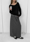 Remon Stripe Slit Banding Long Skirt