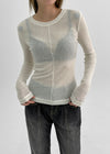 High-on Cut See-through Tencel Long Sleeve T-shirt (30% wool)