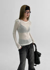 High-on Cut See-through Tencel Long Sleeve T-shirt (30% wool)