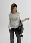 High-on Cut See-through Tencel Long Sleeve T-shirt (30% wool)