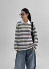 Meldinba Stripe Collar Long Sleeve T-shirt