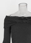 Beltom Stripe SET - Off-shoulder T-shirt Shawl