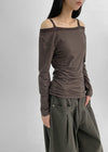 Benico Streifen Off-Shoulder Langarm-T-Shirt