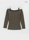 Benico Streifen Off-Shoulder Langarm-T-Shirt