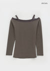 Benico Streifen Off-Shoulder Langarm-T-Shirt