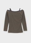 Benico Streifen Off-Shoulder Langarm-T-Shirt