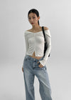 Maelo Shirring Slit Off-Shoulder Long Sleeve Tee