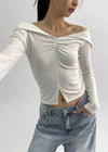 Maelo Shirring Slit Off-Shoulder Long Sleeve Tee