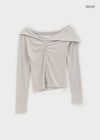 Maelo Shirring Slit Off-Shoulder Long Sleeve Tee