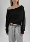 Ronca Off Shoulder Slit Crop Man to Man