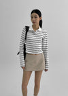 Malong Stripe Semi Crop Collar T-shirt