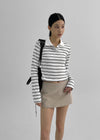 Malong Stripe Semi Crop Collar T-shirt