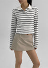 Malong Stripe Semi Crop Collar T-shirt