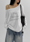 Mcken Letter Off Shoulder Long Sleeve T-shirt