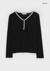 Elovie Button Color Combination Long Sleeve T-shirt