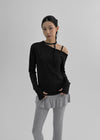 Cheedin Dot Strap One Shoulder Long Sleeve T-shirt