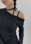 Cheedin Dot Strap One Shoulder Long Sleeve T-shirt