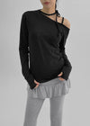 Cheedin Dot Strap One Shoulder Long Sleeve T-shirt