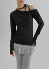 Cheedin Dot Strap One Shoulder Long Sleeve T-shirt