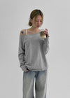 Tenfalling Basic Off Shoulder Long Sleeve T-shirt