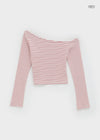 Robla semi-crop one-shoulder striped long-sleeve T-shirt