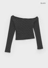 Robla semi-crop one-shoulder striped long-sleeve T-shirt