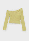 Robla semi-crop one-shoulder striped long-sleeve T-shirt