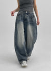Nonping Folding Washing Wide Denim Pants (2TYPE)